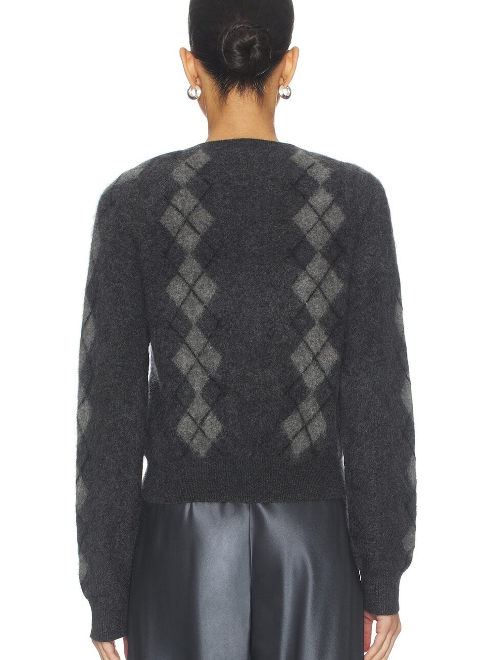 NWT CAMI NYC Charcoal Argyle Button-Front Women's Sweater Cashmere Cardigan - Picture 5 of 10